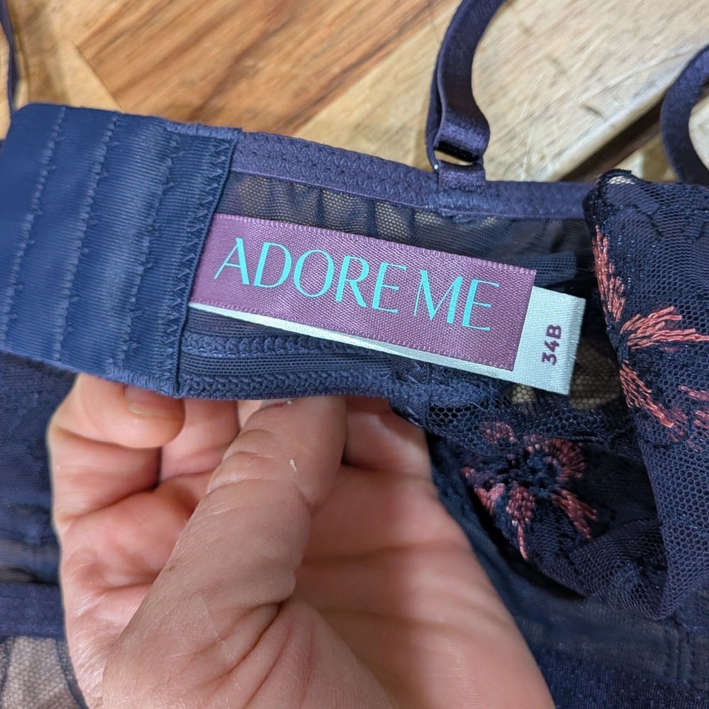 Adore Me Babydoll Chemise Mesh Lace 34B Navy Floral Sheer Lingerie Teddy Boudoir - Picture 4 of 8